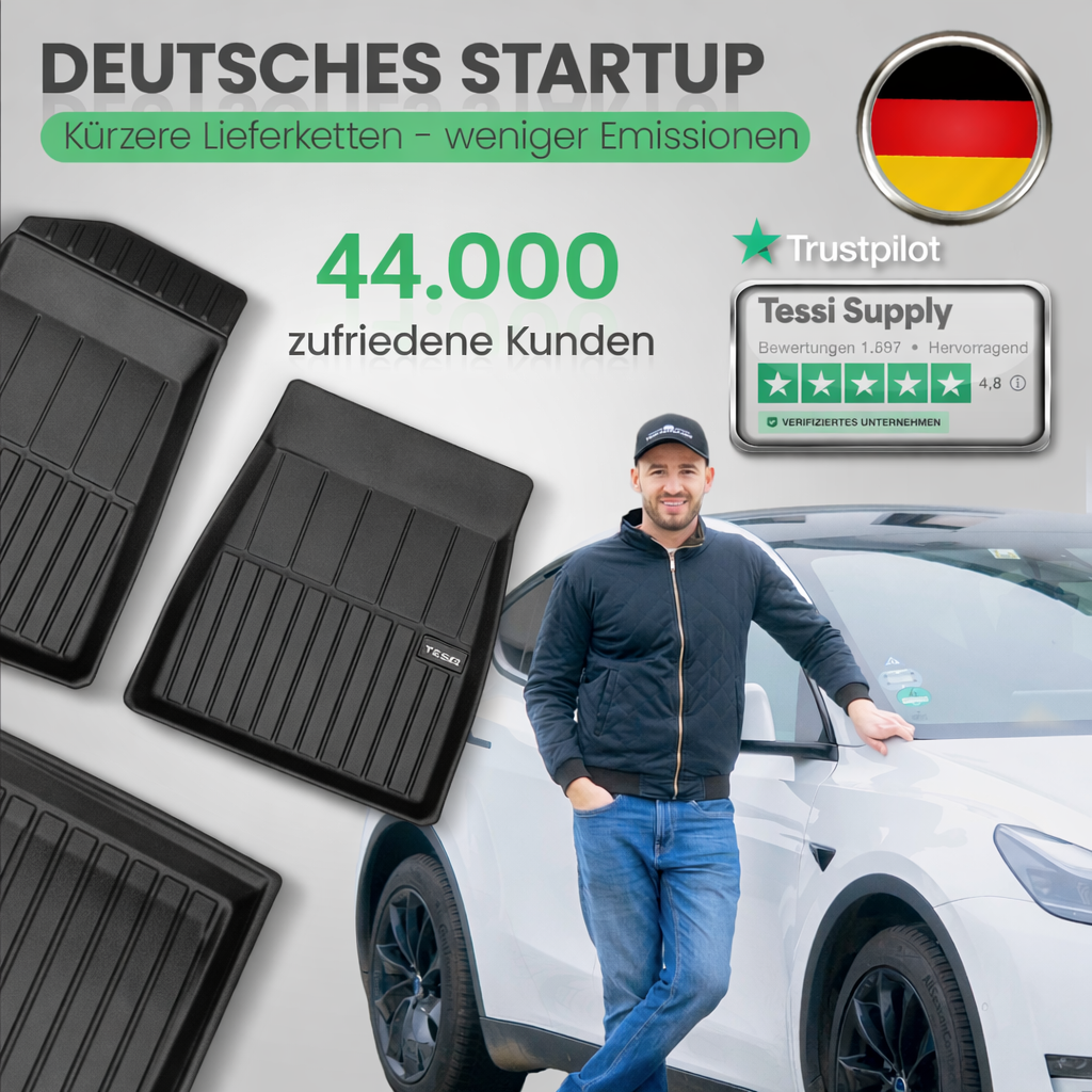 Tesla Model 3 Highland 6 -teiliges Gummimattenset Tessi® Greenline 75% Recycling Material