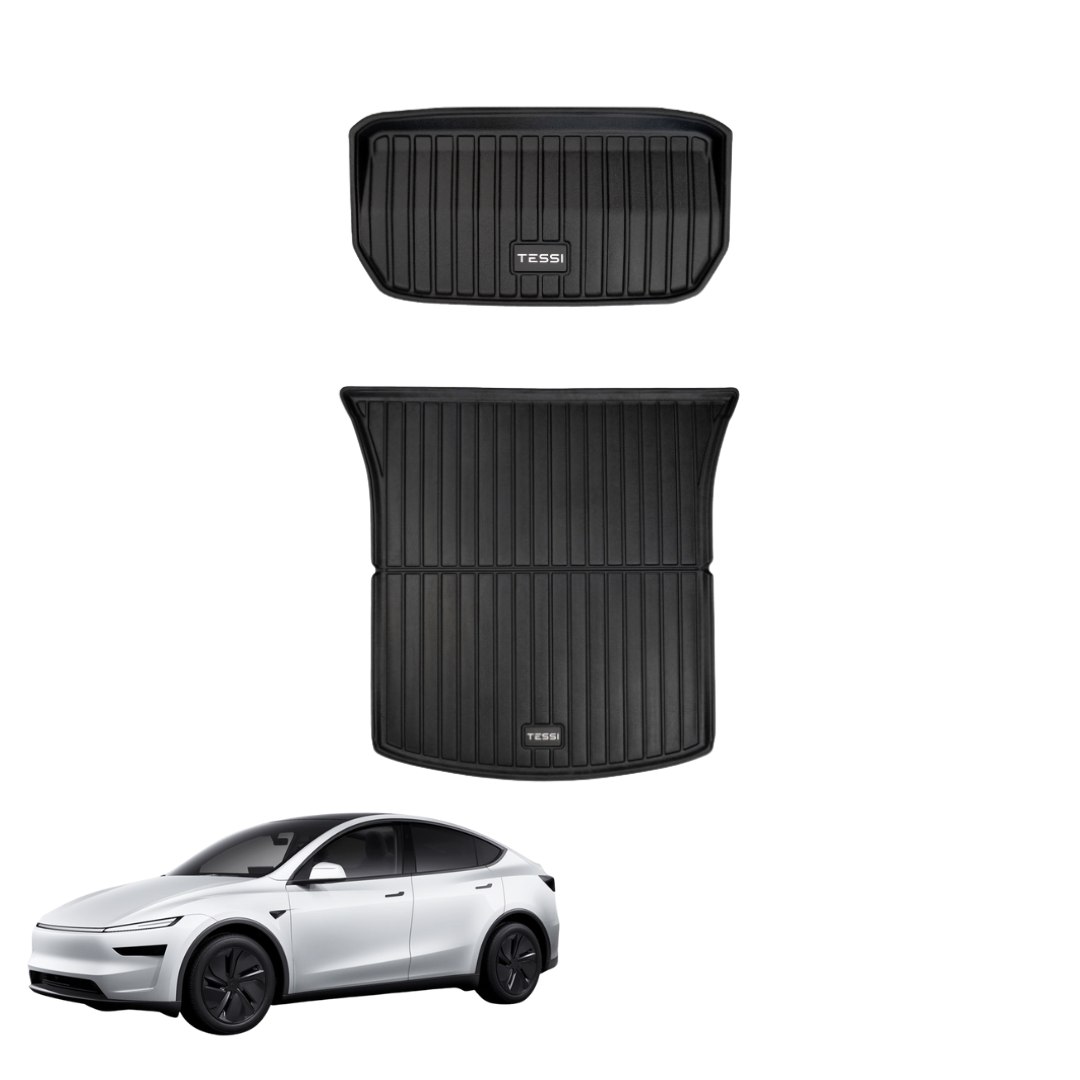 Tesla Model Y 2025 Premium Gummimatten Kofferraum-Set TESSI® Greenline (hinten und vorne)