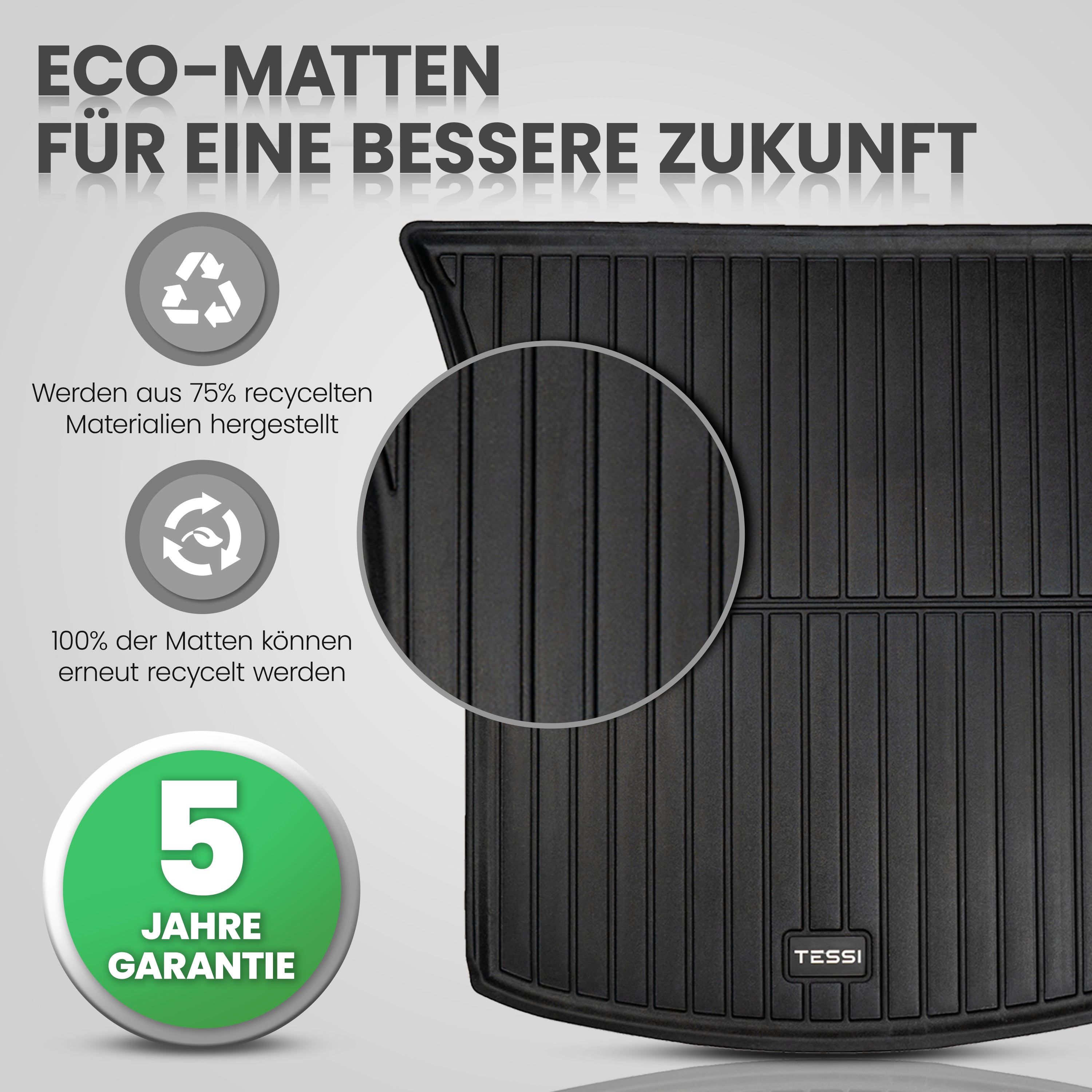 B-Ware Tesla Model 3 Highland 5-teiliges Premium Gummimattenset Tessi® Greenline 75% Recycling Material