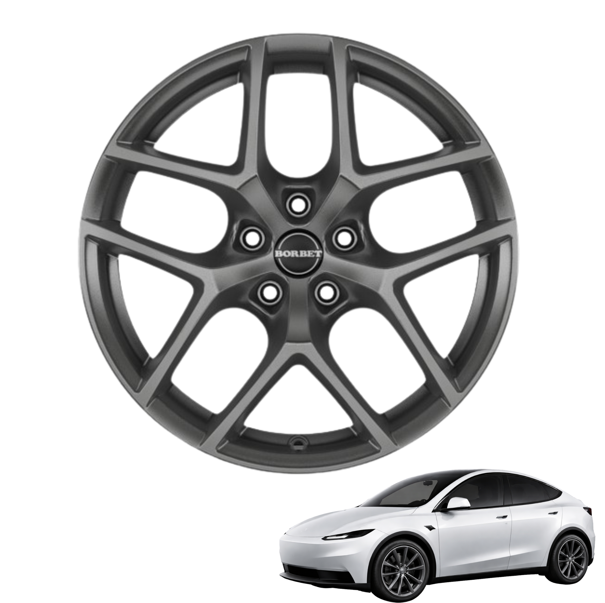Tesla Model Y Juniper Standard 18-Zoll Komplettrad Borbet Y Titan Matt (4 Stück)