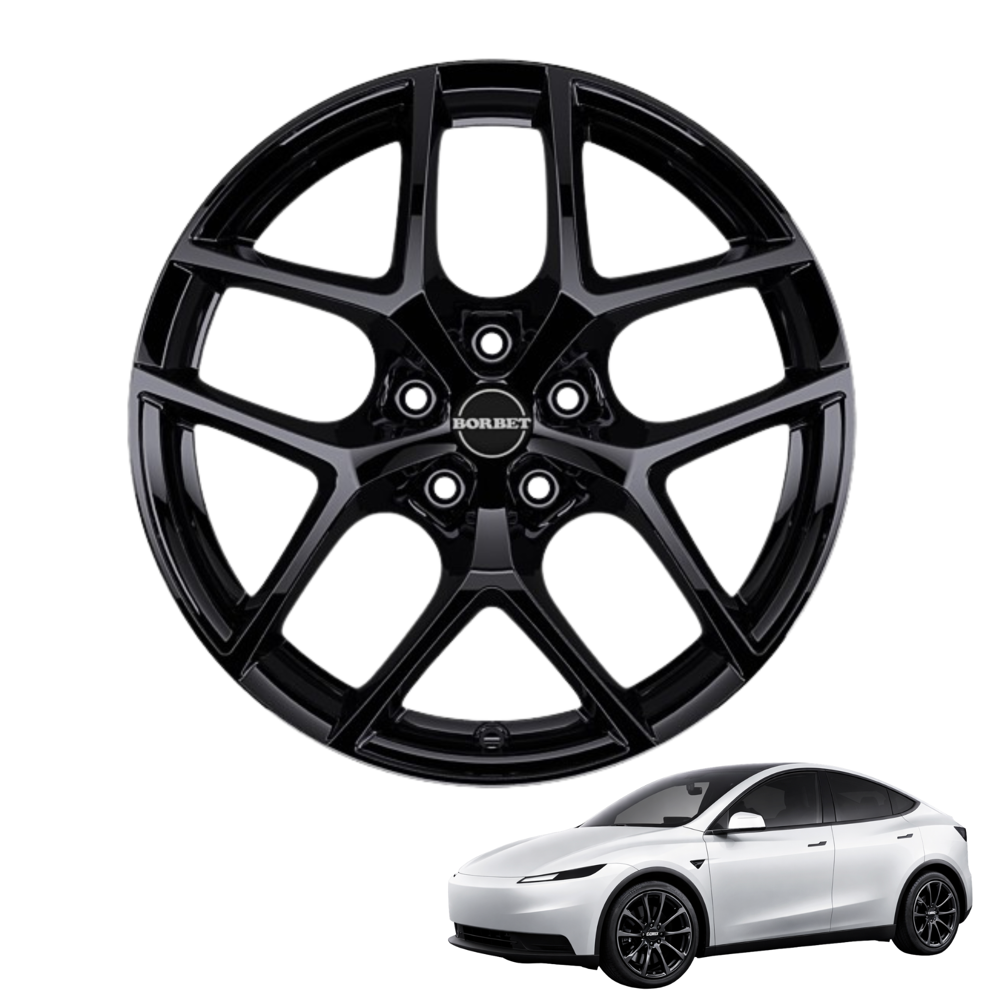 Tesla Model Y Juniper Standard 18-Zoll Komplettrad Borbet Y Black Glossy (4 Stück)