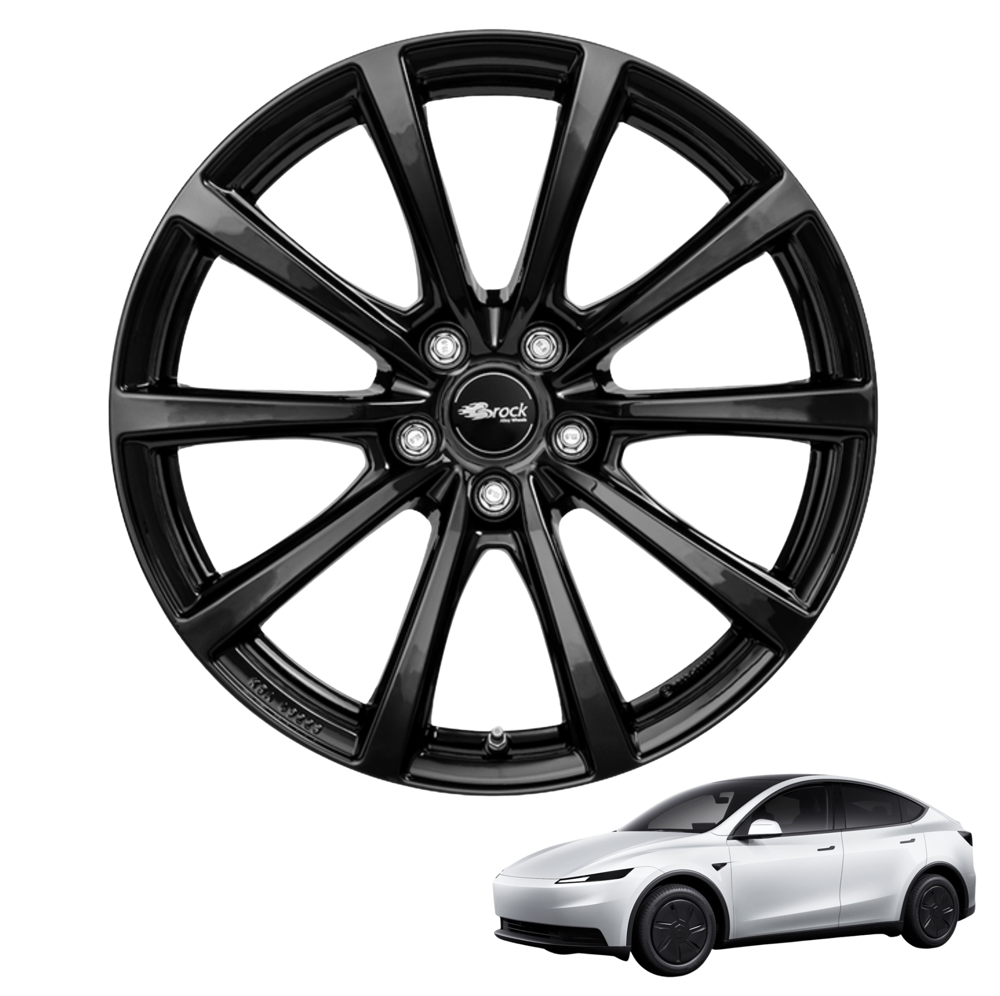Tesla Model Y Juniper Standard 18-Zoll Komplettrad Brock B32 Schwarz Glanz LIMITIERTES ANGEBOT (4 Stück)