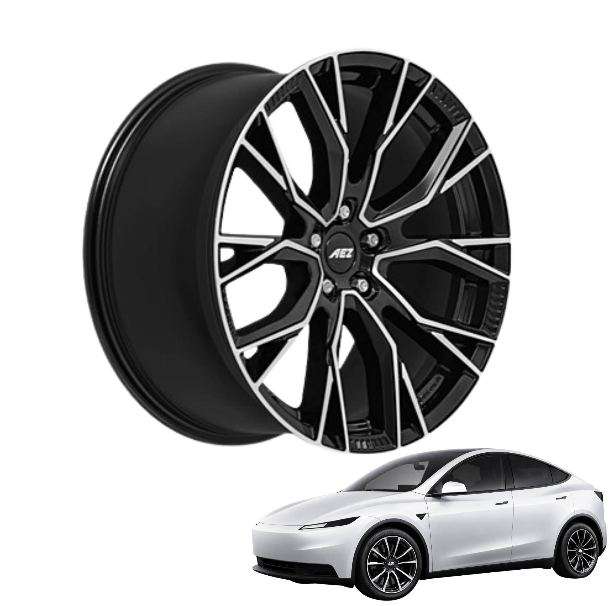Tesla Model Y Juniper Standard 18-Zoll Komplettrad AEZ Toronto Dark Black Polished (4 Stück)