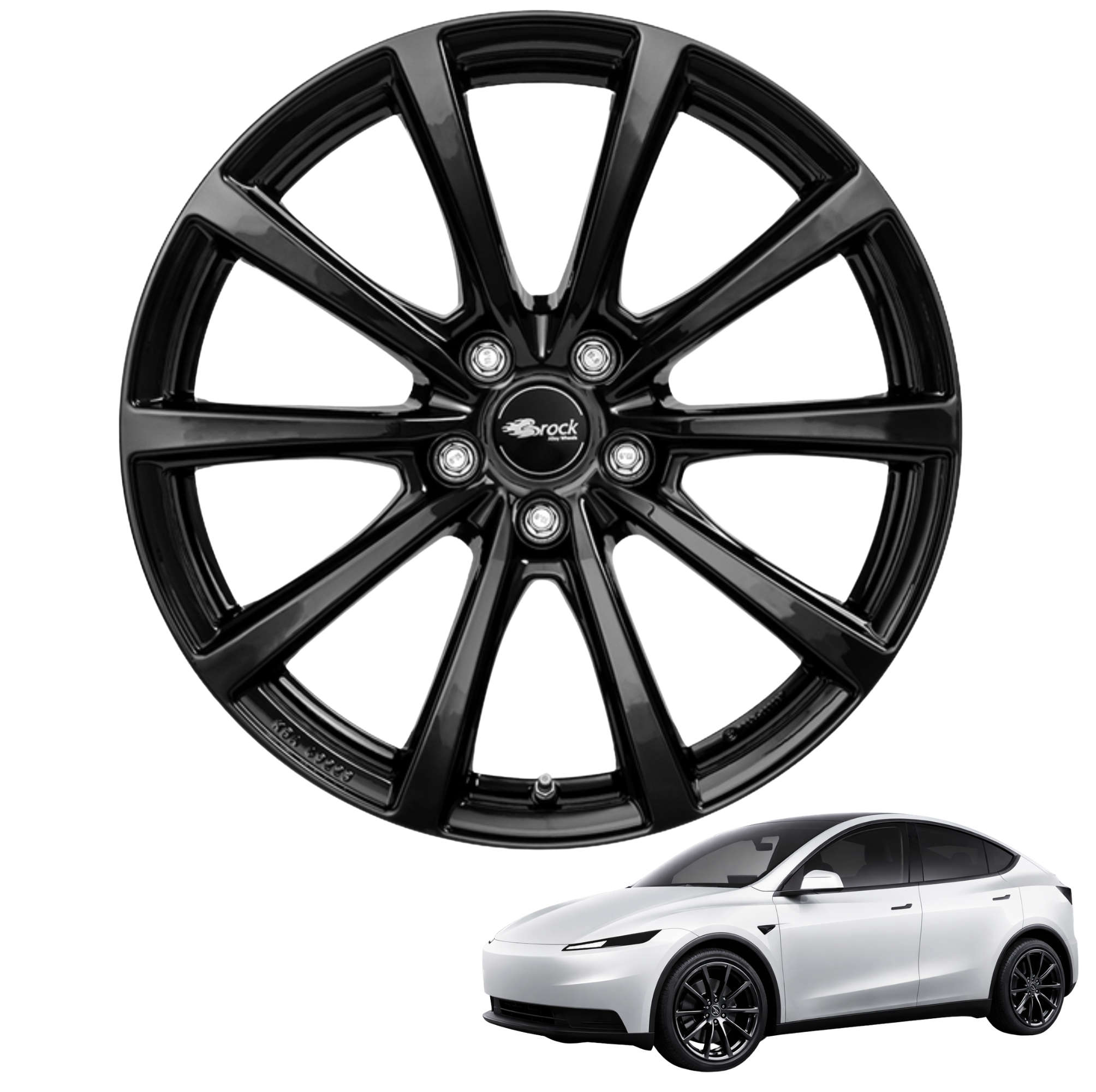 Tesla Model Y Juniper Standard 18-Zoll Komplettrad Brock B32 Schwarz Glanz LIMITIERTES ANGEBOT (4 Stück)