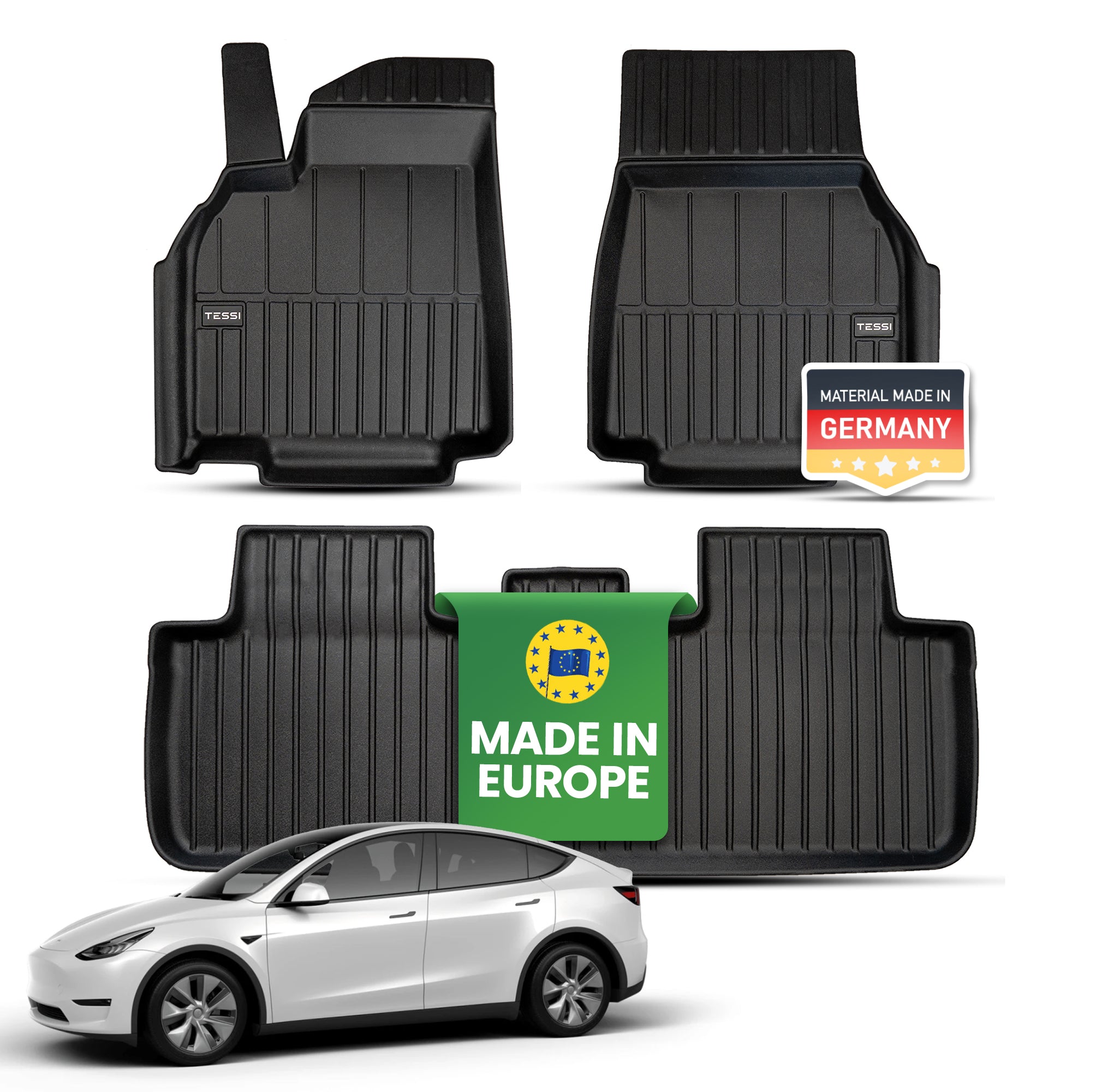 Tesla Model Y 3-teiliges Gummimattenset Innenraum Tessi® Greenline 75% Recycling Material
