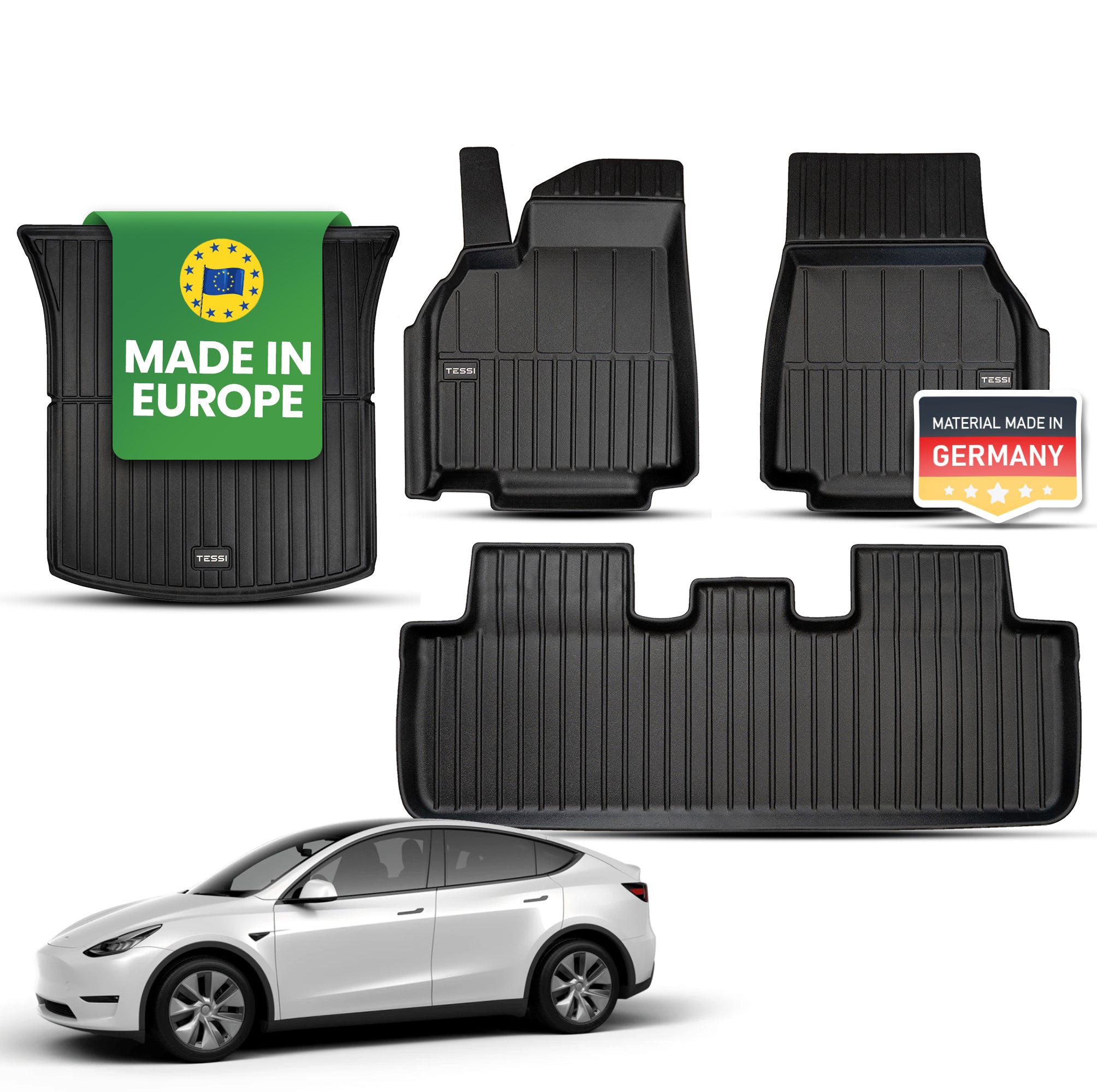 Tessi® Greenline 4-teiliges Gummimatten - Allwetter-Set - Tesla Model Y 75% Recycling Material
