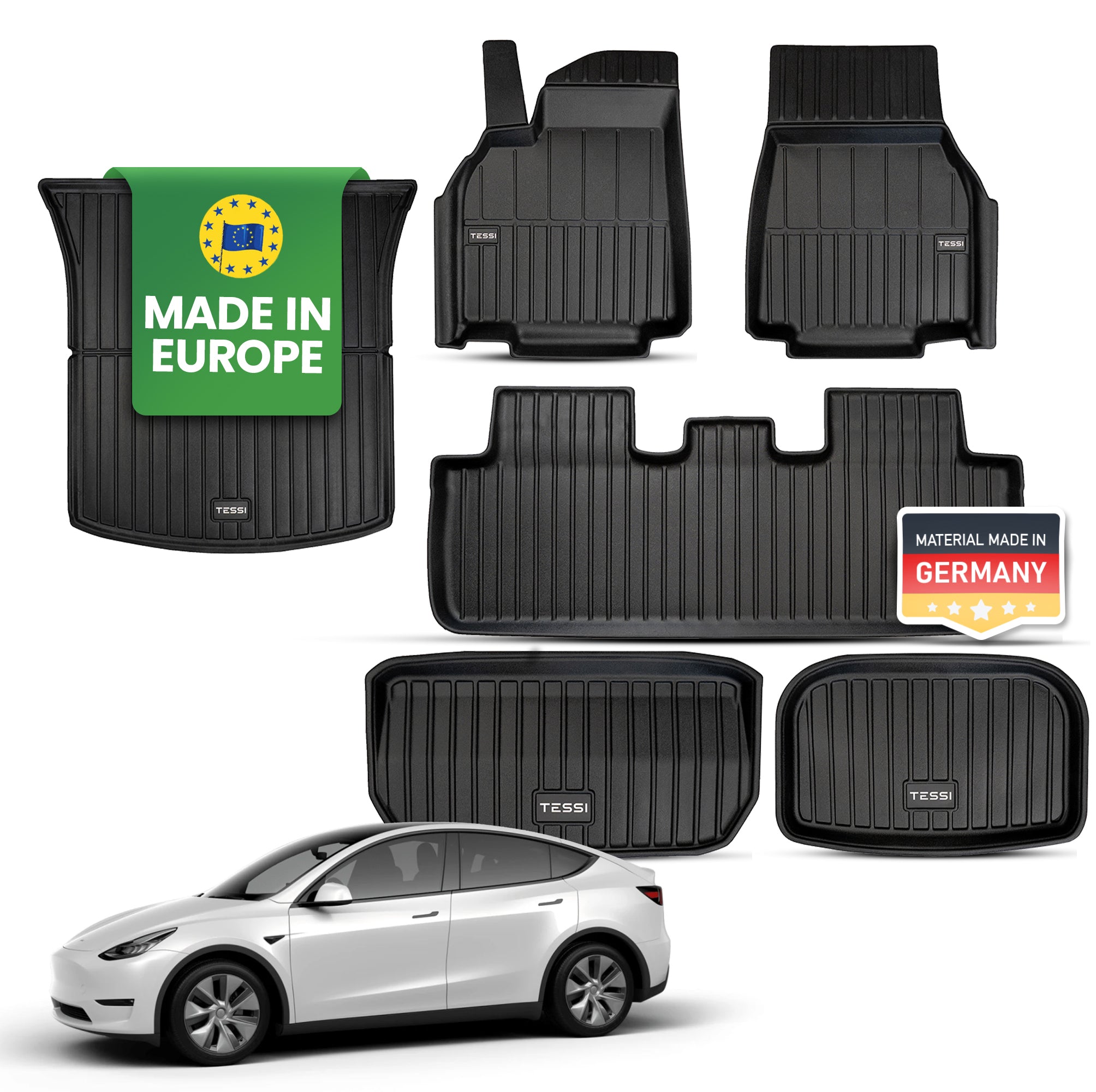 Tesla Model Y 6 -teiliges Gummimattenset Tessi® Greenline 75% Recycling Material