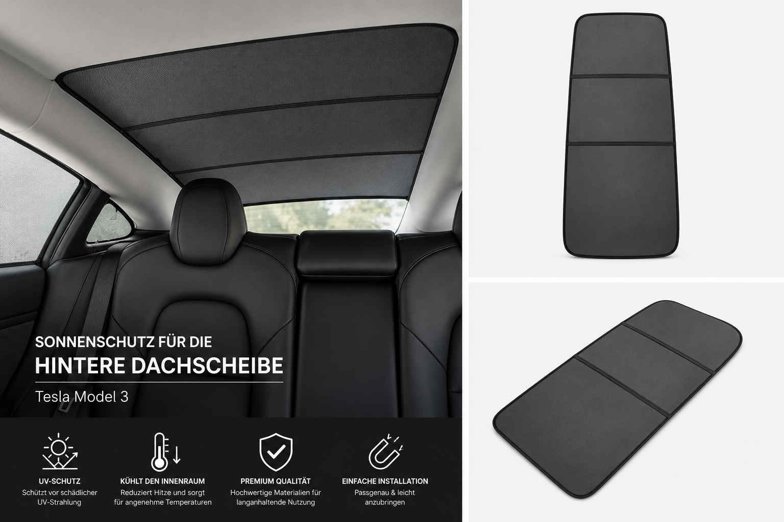 Tesla Model 3 Premium Sonnenschutz Glasdach TESSI® Greenline (Made in Germany)