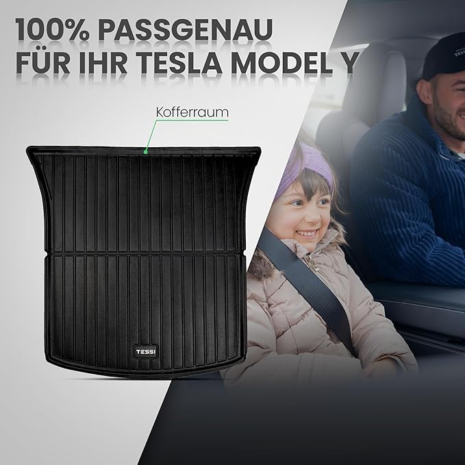 Tesla Model Y Kofferraum Gummimatte Trunk TESSI® Greenline 75% Recycling Material