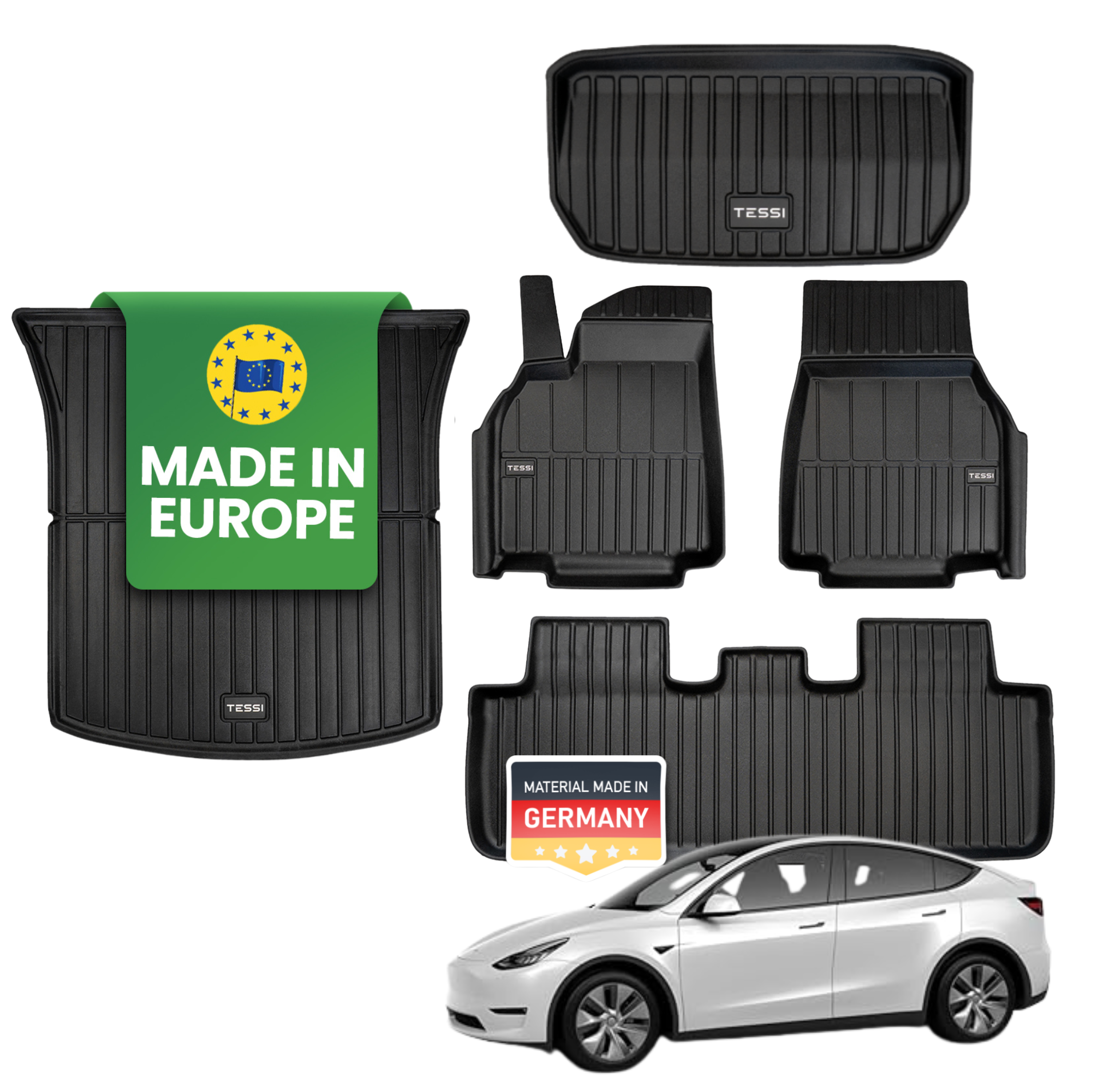 Tesla Model Y 5-teiliges Gummimattenset Tessi® Greenline 75% Recycling Material