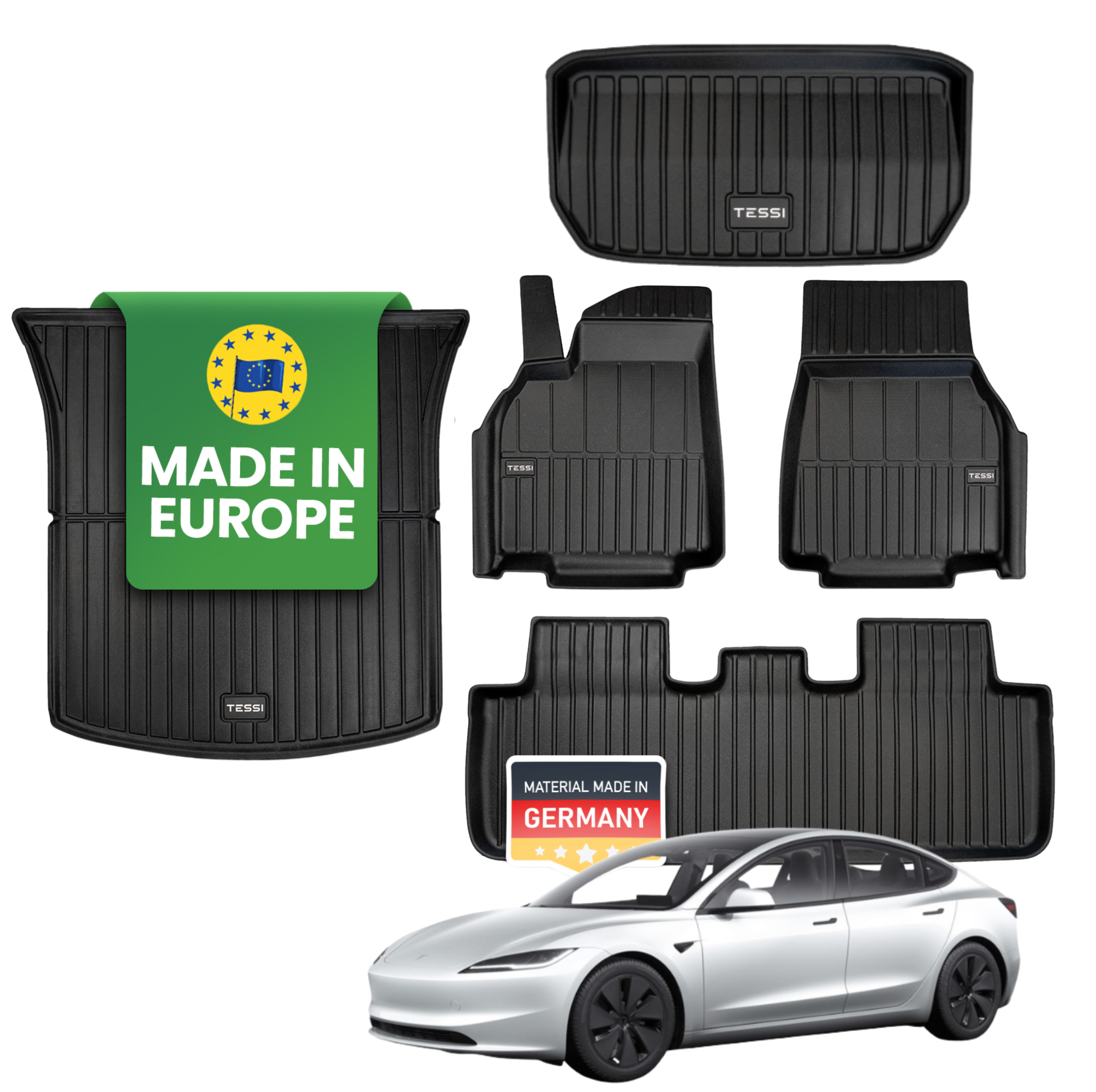 Tesla Model 3 Highland 5-teiliges Premium Gummimattenset Tessi® Greenline 75% Recycling Material