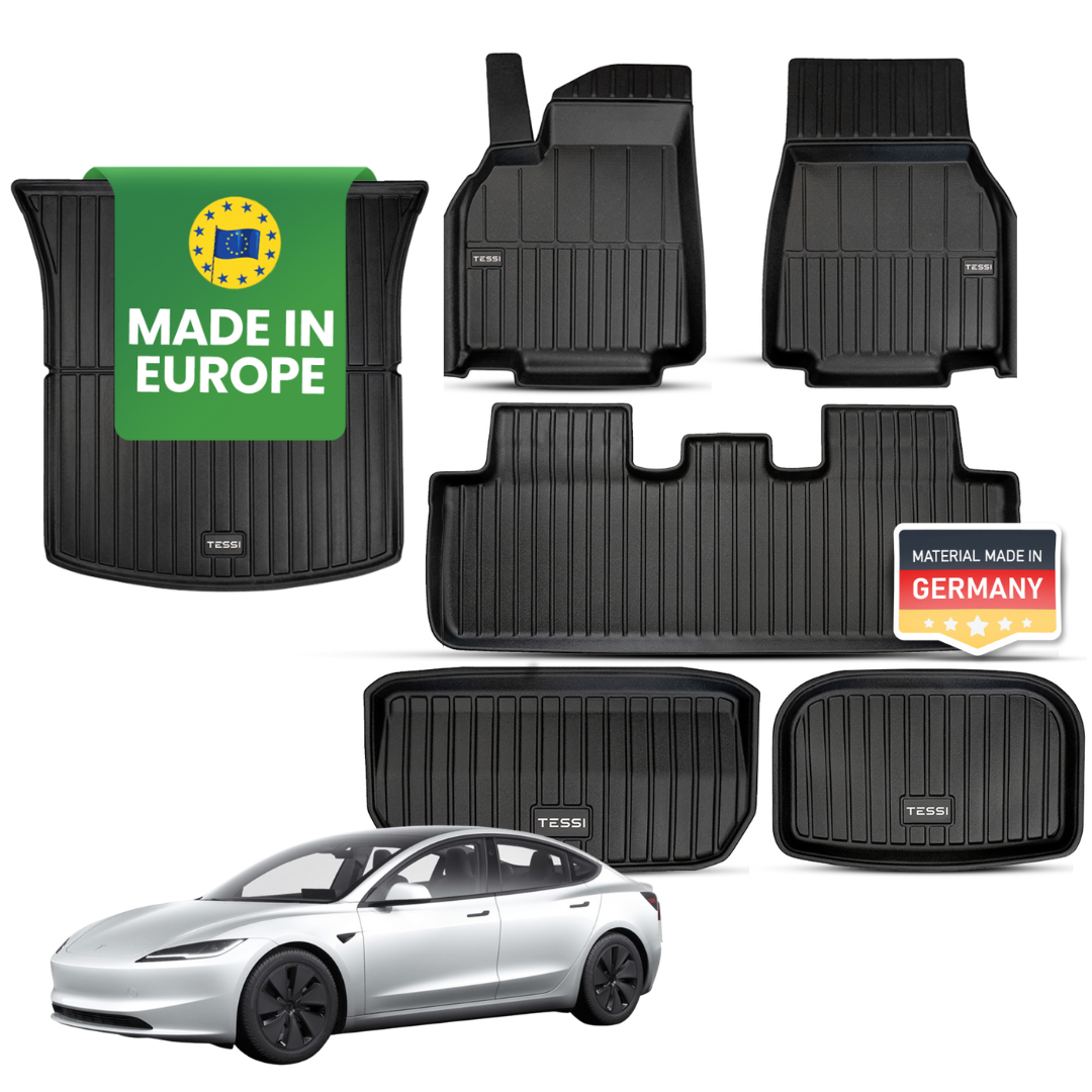 Tesla Model 3 Highland  6 -teiliges Gummimattenset Tessi® Greenline 75% Recycling Material