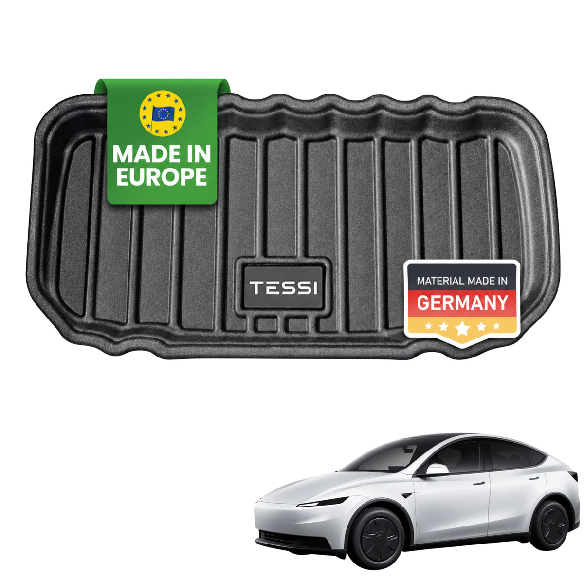 Tesla Model Y 2025+ Standard Gummimatte Frunk (vorderer Kofferraum) – Tessi® Greenline | 75% Recycling, Made in EU, wasserdicht & passgenau (Kopie)