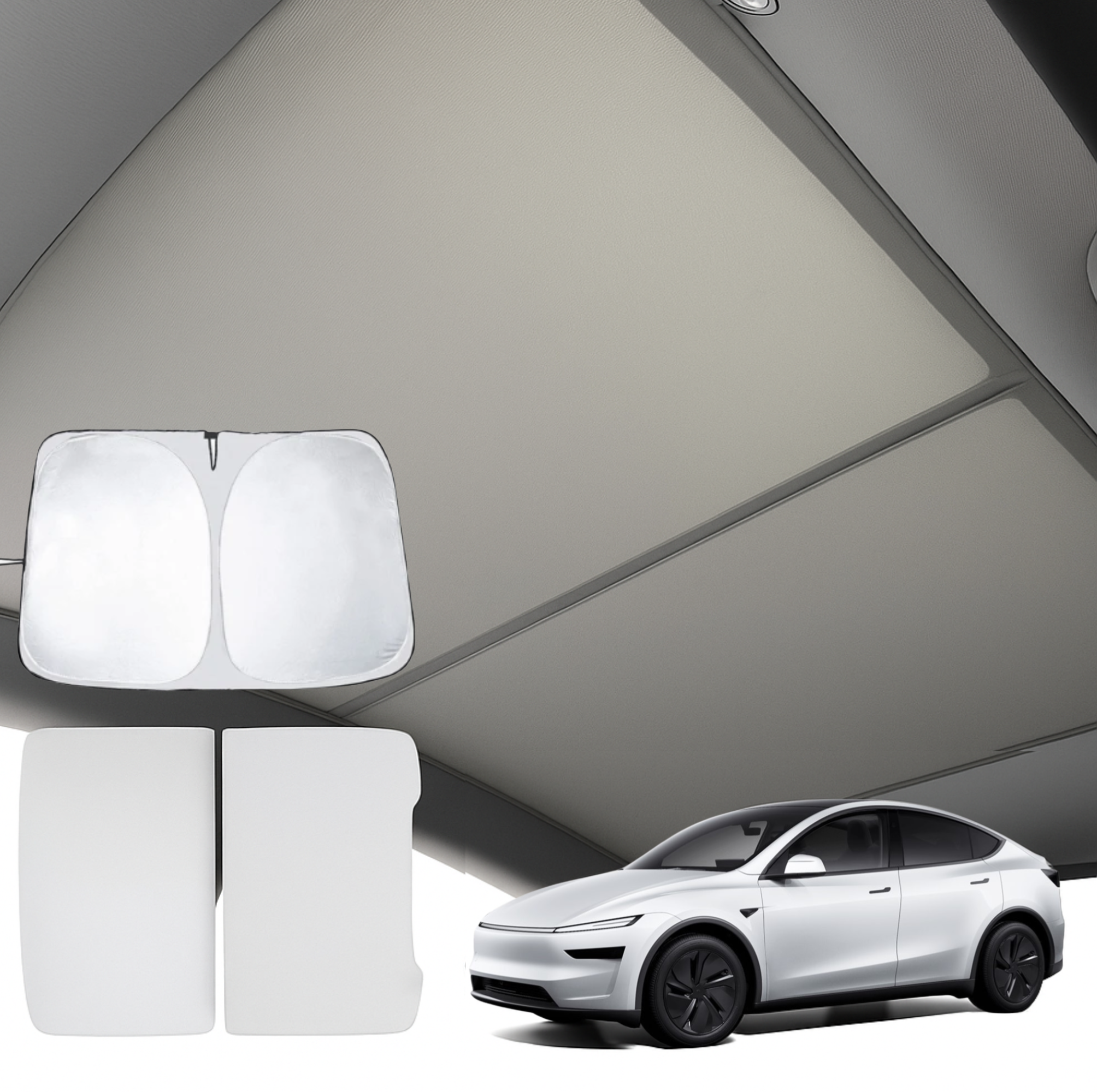 Tesla Model Y Juniper Sonnenschutz-Set mit UV-Schutz (Glasdach + Windschutzscheibe faltbar)