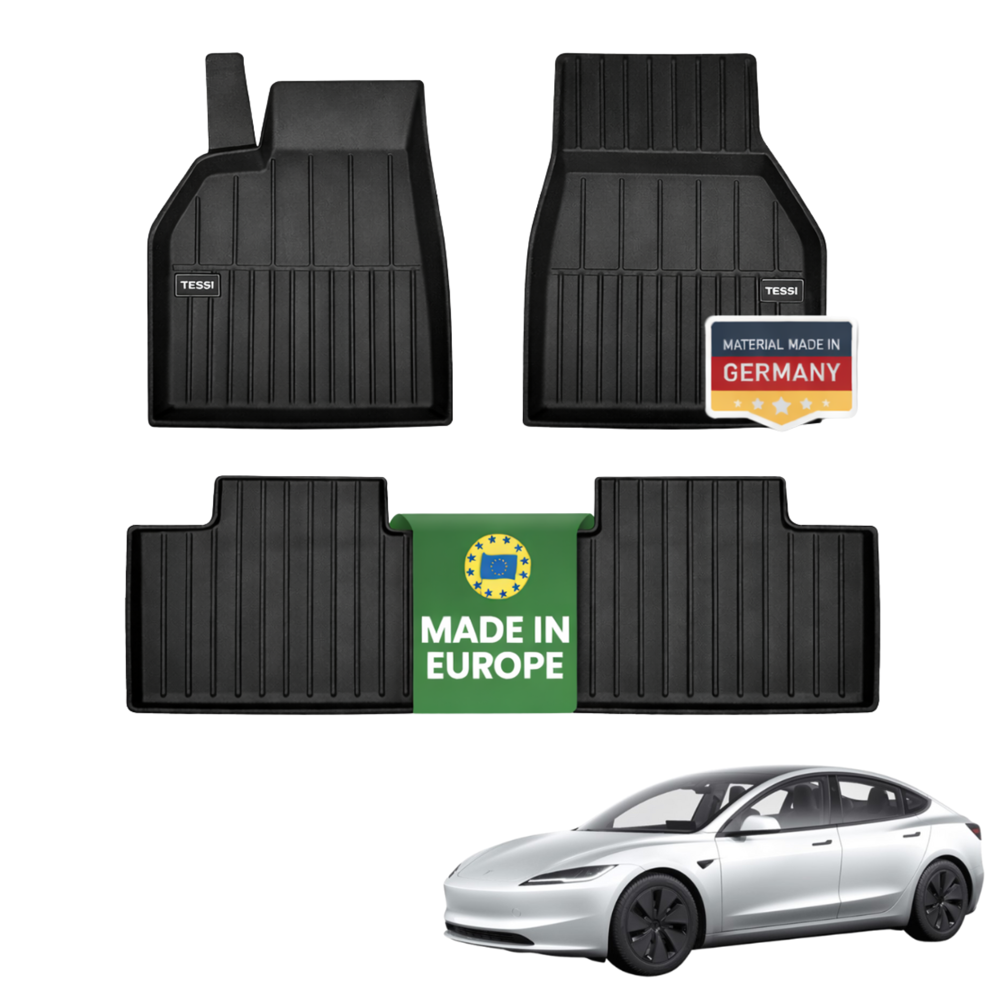 Tesla Model 3 Highland 3-teiliges Gummimattenset Innenraum Tessi® Greenline 75% Recycling Material
