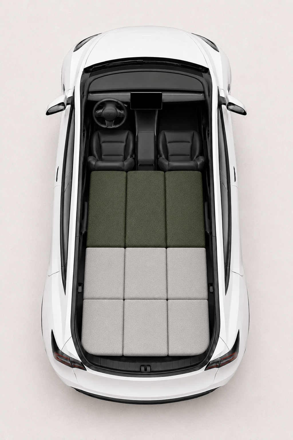 Passgenaue TESSI Greenline Matratze für alle Tesla Model Y mit neun Segmenten und verstärkter Fläche