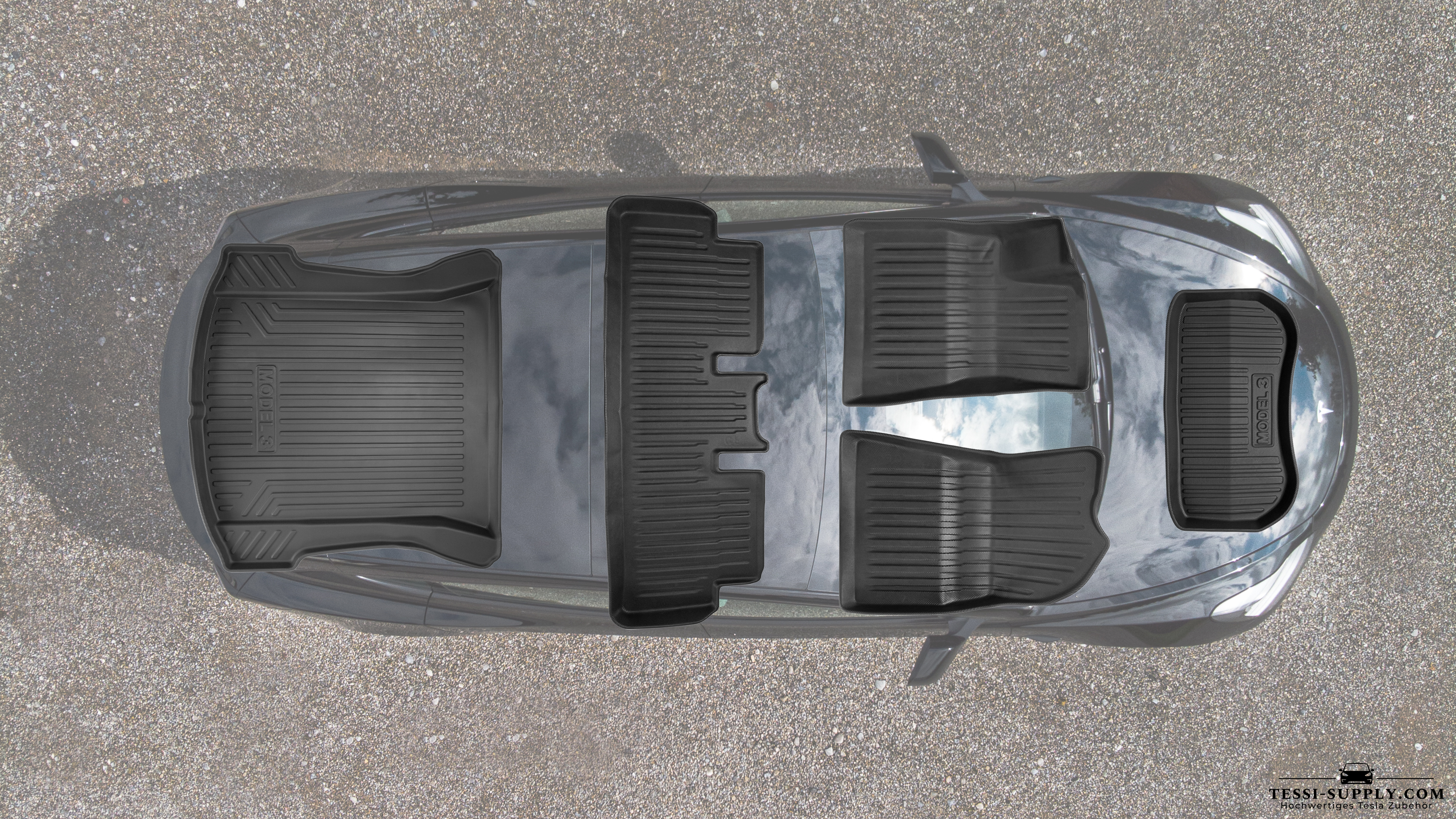 Tesla Model 3 Gummimatten V3 5-Teilig Komplettset Fußmatten, Frunk und